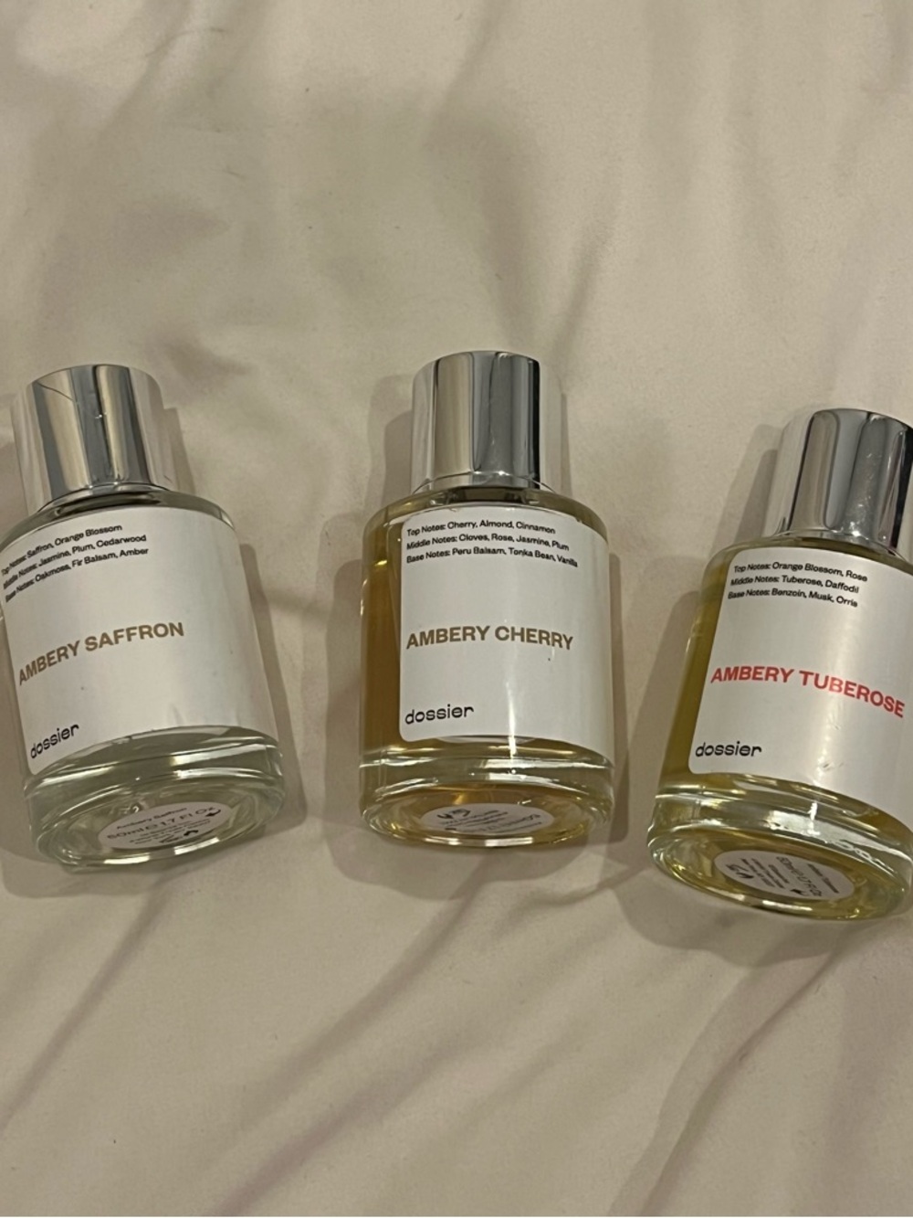 3 Dossier Perfumes - Ambery Saffron, Ambery Cheery, Ambery Tuberose